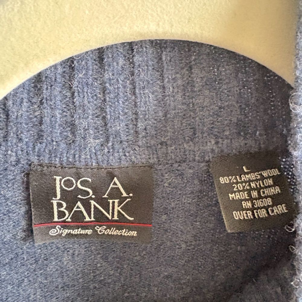 Jos. A. Bank - Wool Blend 1/4 Zip Pull Over Sweater‎ - Size Large - Navy & White - Picture 3 of 5